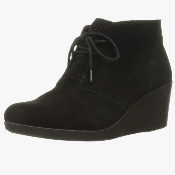 Crocs (Women's 10W) Leigh Black Suede Wedge Ankle Boots Booties - Picture 8 of 8